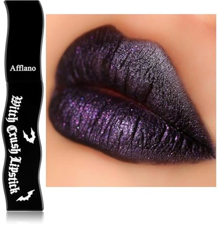 Dunkler Lila Lipgloss Glitzer, Multichrom Lila Lippenstift Schwarzer, Schimmer Metallic Lip Mud Hochpigmentiert Langanhaltend, Veganer Violett Purpur Lipstick für Halloween Goth Karneval Makeup #10