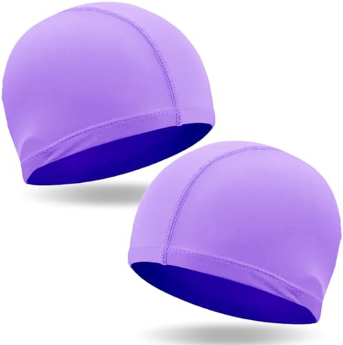 COYUN 2 pcs Gorro de natación Suave, Gorros de Piscina, Cómodo Gorro de baño, Suave Gorro de natación Unisex, Gorros de natación Flexible para Pelo Largo Hombres, Gorro de baño Ligero, Morado