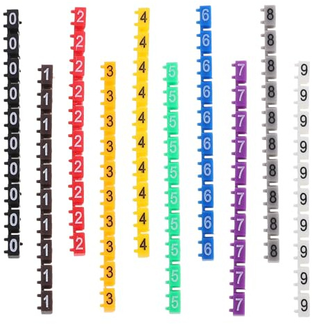 OHPHCALL 100 Pezzi Tubo Numerico Colorato 0-9 per Etichettatura Cavi in Plastica Leggera Design Clip-on per Fili e Cavi Organizzazione Elettrica