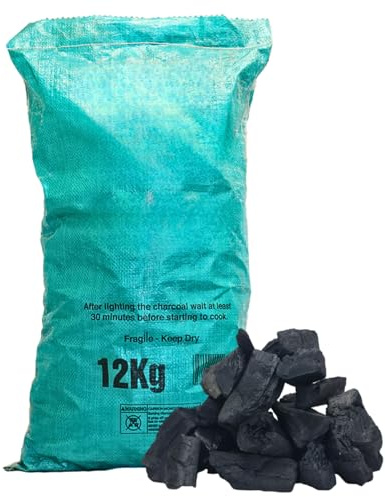 AMOS Premium Hardwood Lumpwood Charcoal Restaurant Grade, Large 12kg Bag, Smokeless Barbecue Grill Fuel for Tandoori Ovens | Barbecuing Charcoal