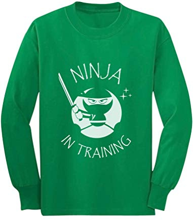 Tstars Long Sleeve Martial Arts Gift for Kids - Ninja in Training Shirt for Toddler Boys and Girls Medium Green