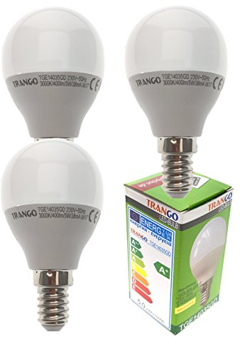 Trango 3er Pack E14035GD*3 LED Globe Birne 3-Stufen dimmbar - 5 Watt - 400 Lumen 3000K Warmweiß - Ersatz für 40W Glühbirne - Kugel LED Lampe Leuchtmittel mit E14 Fassung Abstrahlwinkel 170°