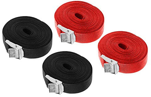 Lashing Strap SAIYU Adjustable Ratchet Tie Down Straps Heavy Duty Tension Belts Cargo Straps with Quick Release Cam for Trucks Bicycle Boat Car Luggage Strap (Red and Black, 4 Pack, 5M*25mm)