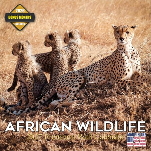 2026 African Wildlife - Wild Animal Monthly Wall Calendar, 16 Month 12x24 Wildlife Planner, Thick No-Bleed Paper, Large Grid, Giftable Animal Calendar for Teachers, Home, Office, Made in USA