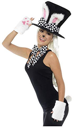 shoperama Zubehör-Set Märzhase Zylinder-Hut Hase Kaninchen-Ohren Handschuhe Schwanz Schleife Alice im Wunderland