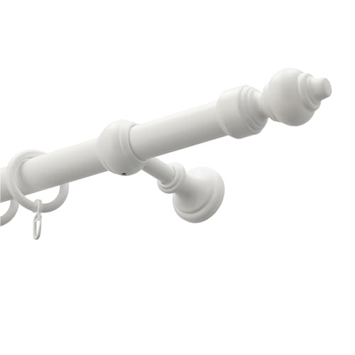 HUGG (w50) Gardinenstange 28mm weiß, bis 400 cm lang, mit Ringen, Länge 160 cm | Endstück SIKA