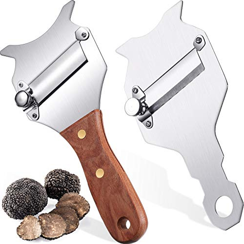 Patelai 2 Pieces Truffle Slicer Shaver Stainless Steel Cheese Chocolate Truffle Shaver Cutter Grater Curler with Adjustable Blade Rosewood Handle for Kitchen Supplies