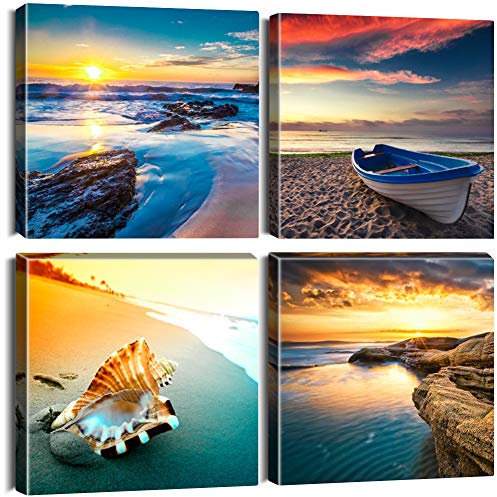Artscope 4 Parties Impression sur Toile - Paysages de Bord de Mer Décoration Murale pour Chambre Peintures à l'huile pour Maison Bain Salon 30x30CM