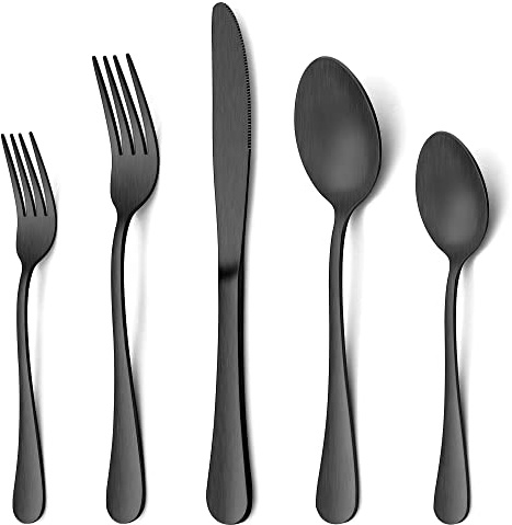 LIANYU 20 Piece Matte Black Silverware Set, Stainless Steel Black Flatware Cutlery Set for 4, Fancy Kitchen Utensil Tableware for Home Restaurant Party, Satin Finish, Dishwasher Safe
