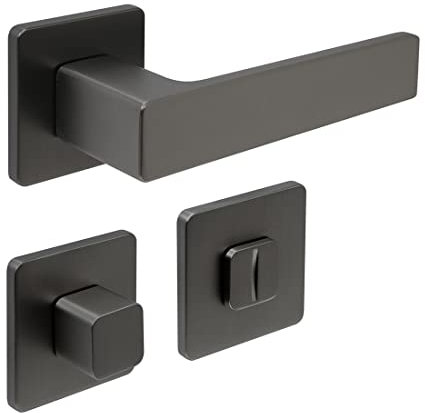 FELGNER Drückergarnitur Bormio für Bad und WC | hochwertige moderne Türblende Türklinken Türdrücker Garnitur Türgriff Türbeschlag Rosette für Innentüren Zimmertüren | Anthrazit
