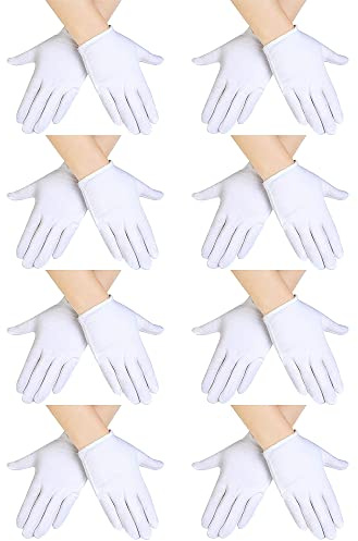 Hestya 8 Paires Gants Formels Blancs pour Enfants Fête Halloween | Gants d'Uniformes pour Costume Cosplay et Fêtes, Mitaine en Coton Blanc, Doux et Confortable pour Cérémonies
