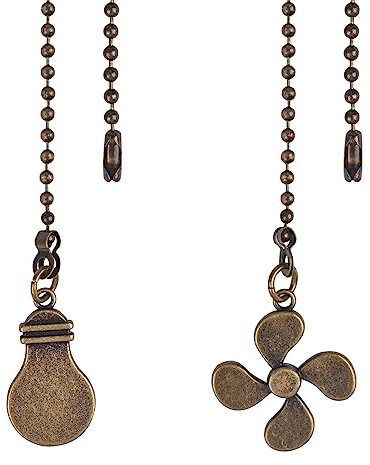 2pcs Ceiling Fans Pull Chain, Ball Chain with Connector, Pull Light Switch, Decorative Brass Chain, Light Pull, for Toilet Bathroom Living Room Bedroom Ceiling Fan Light Fixture (Fans and Light Bulbs)
