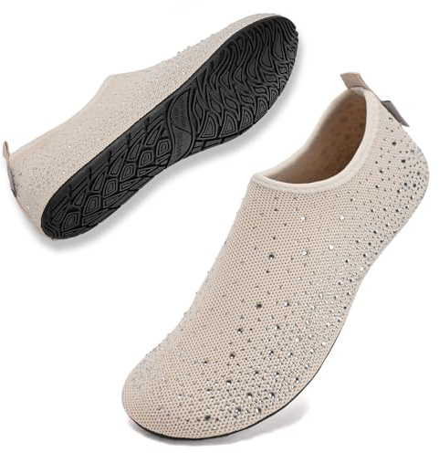 WateLves Womens Barefoot Water Shoes Travel House Slippers for Indoor and Outdoor Aqua Socks for Beach Swim Surf Yoga Dancing Camping Must Haves (Diamond/Beige, 38/39)
