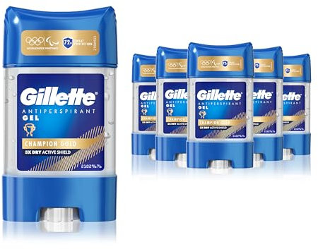 Gillette Clear Gel Champion Gold Antiperspirant & Deodorant For Men 70ml, 72 Hour Sweat And Odour Protection, Invisible x6
