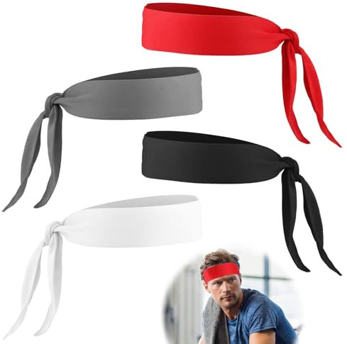 4 Stück Stirnband Sport Schweiß für Männer und Frauen - Bandanas Sport Atmungsaktiv - Dri-Fit Head Tie Verstellbare Schnelltrocknende Bänder für Tennis, Laufen, Yoga, Arbeit im Freien