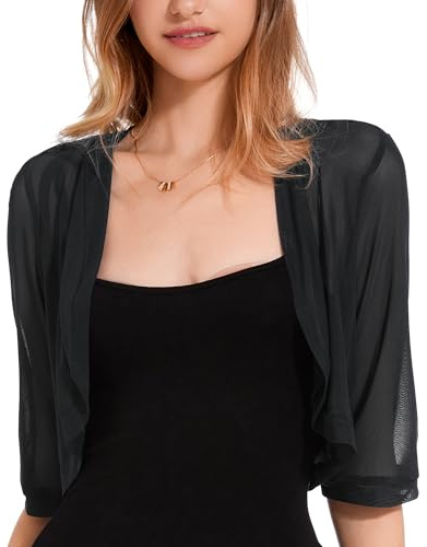 Atxnn Coprispalle Donna Bolero Donna Elegante Maniche a 3/4 Solid Top Casual Bolero Giacca Coprispalle Corto Estivo Cardigan Corto Leggero Aperto sul Davanti Copricostumi
