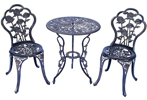 TangXiaoQi Outdoor Furniture Bistro Set with Rose Pattern, 1 Table, 2 Chairs for Garden, Patio, Porch (Rose Antique)