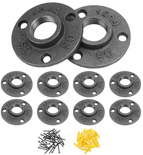 QWORK® 10 Stück Gewindeflansche 3/4 '' BSP mit 3 Löchern, Temperguss Verbindungsflansche, für DIY Handwerk, Vintage-Stil mit Schrauben