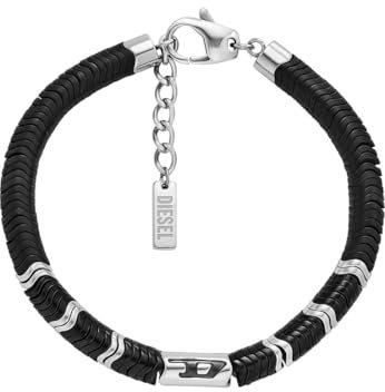 Diesel Herren D Logo Silberfarbenes Edelstahl Armband, DX1574931