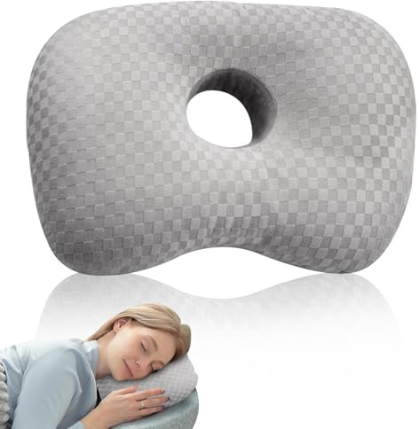 WANDGU Cuscino cervicale: cuscino ergonomico in memory foam con forma ad anello, antidolore, comfort ottimale per piercing e dormienti laterali (43,94 x 32 x 5,08 cm grigio)