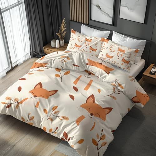 Funda Nordica Cama 90 Zorro Infantil, Funda Edredon 150x200 y 2 Fundas de Almohada 50x75, Juego de Ropa de Cama de 3 Piezas Microfibra Suave con Cremallera SZza111