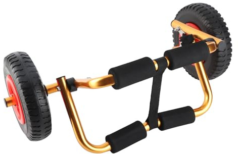 CHICIRIS Carro de Kayak de Aluminio Plegable, Ruedas Sólidas de 8 '', Carrito de Ensamblaje Fácil con Soporte Resistente, Correa de Atado de 12 Pies, para Uso Al Aire con Neumáticos a Prueba