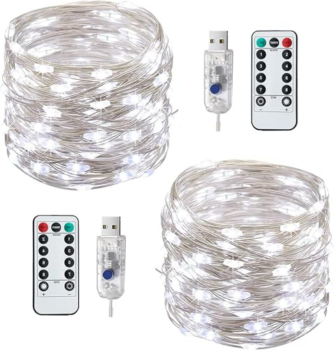 Lezonic Fairy Lights USB Powered,Waterproof Plug in Fairy Lights with 8 Modes Remote Control,for Indoor Outdoor Lighting,Party,Festival,Camping Tent,Christmas Decorations(Cold White)