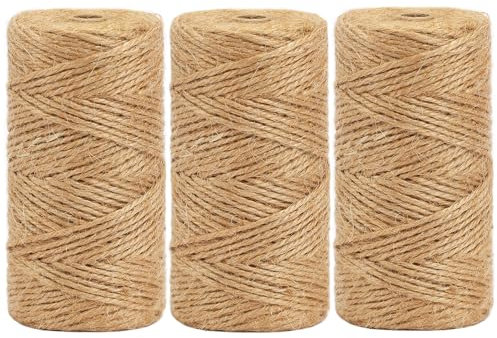 tenn well 2mm Jute Garden String, 300m Long Natural Jute Twine Brown String for Gift Wrapping, Gardening Floristry and Crafts Decoration