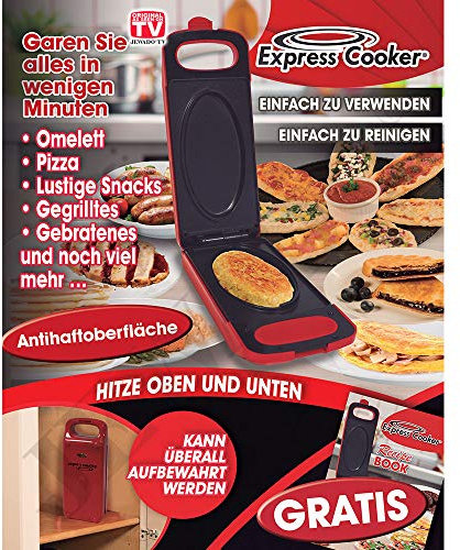 Express Cooker Sartén Doble Multifunción, Mini Olla eléctrica antiadherente, Compacta y Simple, Función reversible (800 W), color rojo