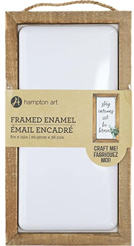 Hampton Art Framed Enamel Craft Me Sign, 8 x 15 Inch, White, with Rustic Wood Frame, DIY Home Decor Surface, for Paint, Vinyl, Stencils and Craft Projects