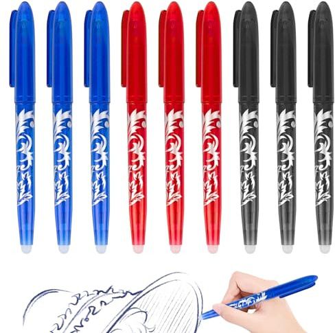 RUCUDIM Penna Gel Cancellabile, 9 Unità, 0,5 mm, Penna a Frizione per Materiale Scolastico e Forniture per Ufficio