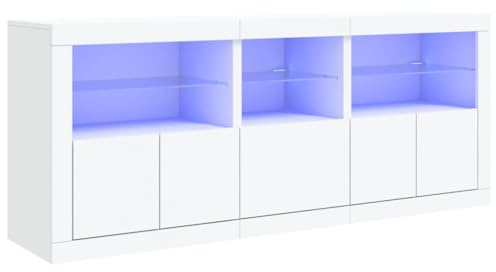 vidaXL Buffet avec Lumières LED, Armoire avec Porte, Meuble de Rangement, Organisateur de Salle de Séjour Intérieur, Moderne, Blanc