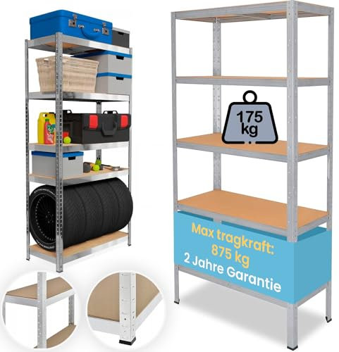 SMART REGALY - Metallregal - breites Regal - Anzahl der Regalböden: 5-180 x 60 x 40 cm - Tragfähigkeit der Regale: 175 kg - Fachböden - Lagerregal