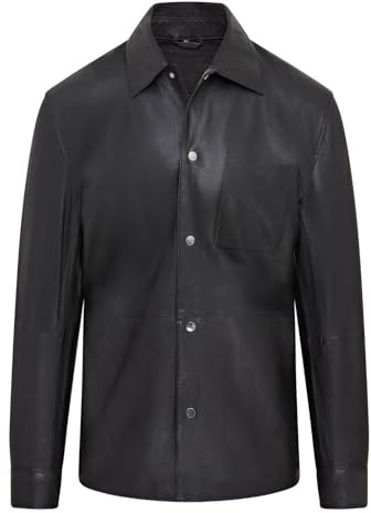 Infinity Leather Chaqueta Tipo Camisa sin Forro Estilo Camionero de Cuero Negro Para Hombre