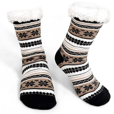 LOFIR Men's Fluffy Slipper Socks: Thick Thermal Warm Winter Non-Slip Socks Men Fuzzy Fleece Lined Soft Grip Cosy Novelty Stocking for Christmas Gifts Bed Home 1 Pair Size 6-11