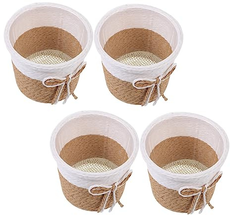 CIYODO Cache Pot en Osier Lot de 4pcs en Corde de Papier Tressée, Jardinière Décorative Pratique et Étanche pour Fleurs et Cactus, pour Hall D'hôtel ou Maison