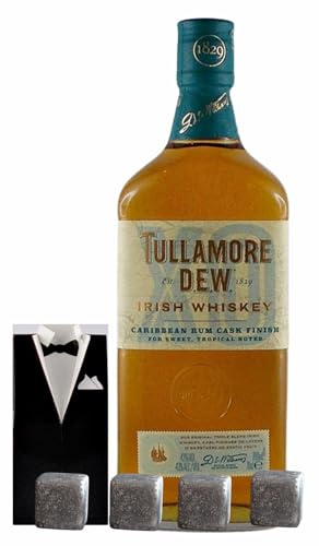 Tullamore Dew Rum Cask Irischer Whiskey + 4 Whisky Kühlsteine im Smoking Genießerset Männergeschenke Geschenkset Geschenkidee cool genießen ohne zu verwässern