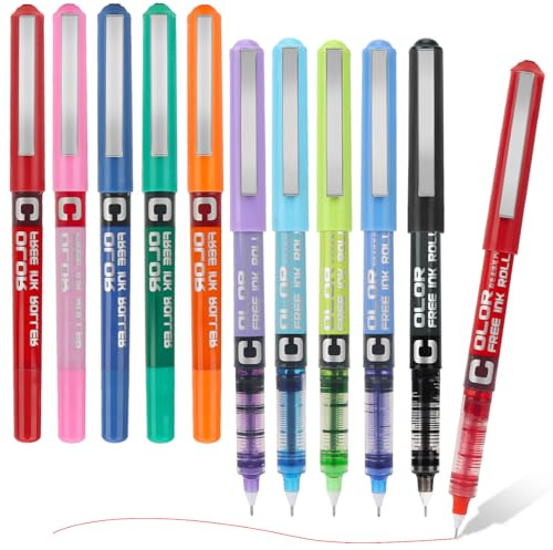 MOTIBACK Juego de 10 Bolígrafos de Gel, 10 Colores Punta Fina 0.5mm, Bolígrafo Roller con Tinta Líquida para Escritura, Journaling y Dibujo