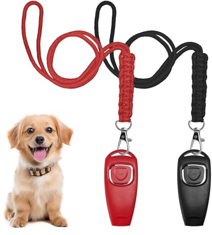 2 Pezzi Fischietto per Cani, Clicker di Addestramento per Cani, Addestratore per Animali Domestici 2 in 1 con Clicker e Cordino,Formazione Clicker, Addestramento Comportamentale del Cane Ausiliario