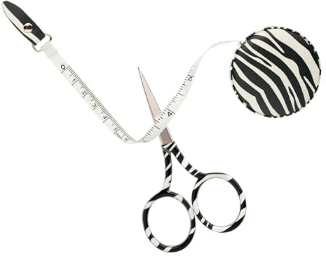 The Quilted Bear - Zebra Print 3.5 Embroidery Scissors & Zebra Retractable Tape Measure with Double Sided Metric & Imperial Measuring Tape for Sewing, Tailors or as a Body Measuring Tape 150cm/60