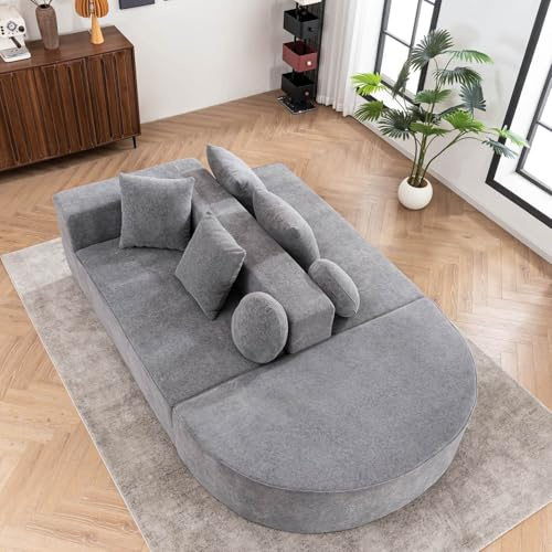 KOMHTOM Canapé Lit Moderne 5 Places en Chenille avec 6 Coussins, Canapé Convertible Modulable Multifonctionnel en U, canapé d'angle Confortable pour Salon et Bureau (Gris, A)