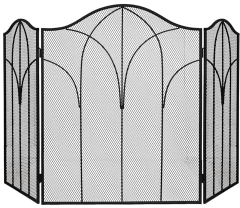 Hogardeck 3 Panel Fireplace Screen, 48 x 30 Fireplace Cover for Living Room, Decorative Wrought Iron Fire Place Gate for Brick Fireplace, Baby Proof, Pet Safety