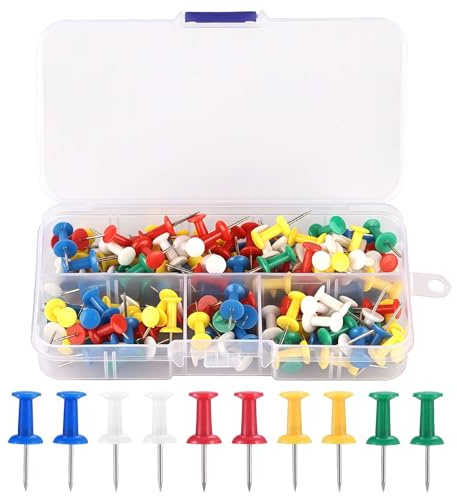 HONRIGO 100 PCS Push Pins,Coloured Thumb Tacks, Stainless Steel Map Pins for Bulletin Board & Pictures Hanging