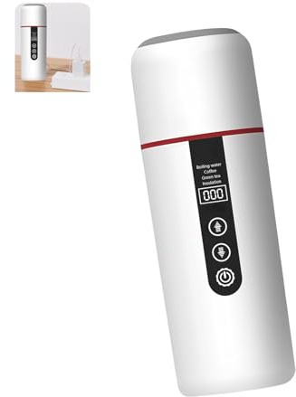 YIGZYCN 2. Bollitore elettrico da viaggio USB da 500 ml, 12 V/24 V, riscaldamento rapido isolato per campeggio, zaino, auto, tazza riscaldata permanente non scolorita