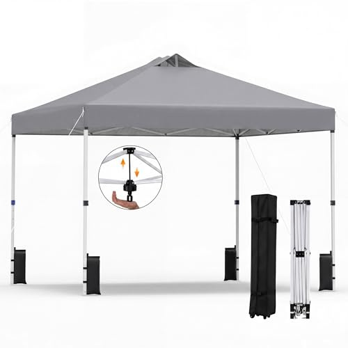 GOPLUS Carpa Plegable 3x3 m, Cenador Pop-up Impermeable, Ajuste Altura, Acero y Tela Oxford, Sacos de Arena,Bolsa Portátil con Ruedas, Carpas de Jardin para Eventos,Playa (Gris, 300x300x270 cm)