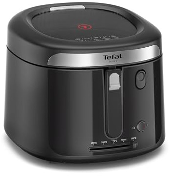 Tefal Vision Fritteuse, 1,2-kg-Fassungsvermögen, extragroßes Sichtfenster, präzise Temperatursteuerung, einklappbarer Griff, einfache Reinigung mit herausnehmbaren Teilen, Schwarz, FF2528E0