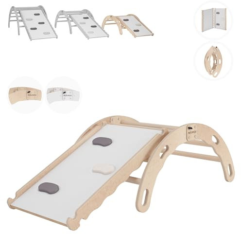 MAMOI® Kletterbogen mit rutsche, Kletterdreieck, Baby Klettern, Klettergerüst aus Holz, Holzbogen für Kinder, Rutschbrett für Spielplatz, Klettergerüst Indoor ab 1 Jahr 2/3 Jahre, Montessori