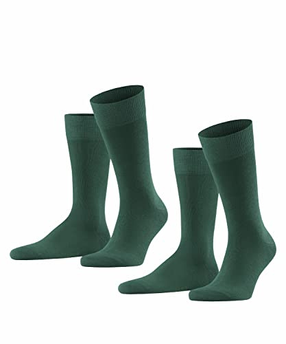 FALKE Herren Socken Happy Double Pack M So Baumwolle einfarbig 2 Paar, Grün Hunter Green 7441, 39-42