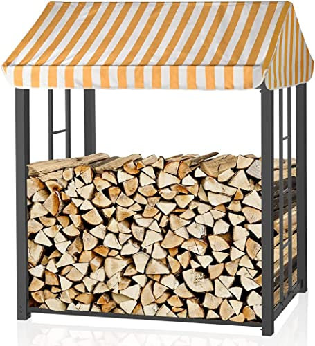 RANSENERS Brennholzregal 145x91x178cm (LxBxH) Schwarz, mit regensicherem Dach, Metall Feuerholzregal Kaminholzregal Stapelhilfe Aussen und Innen