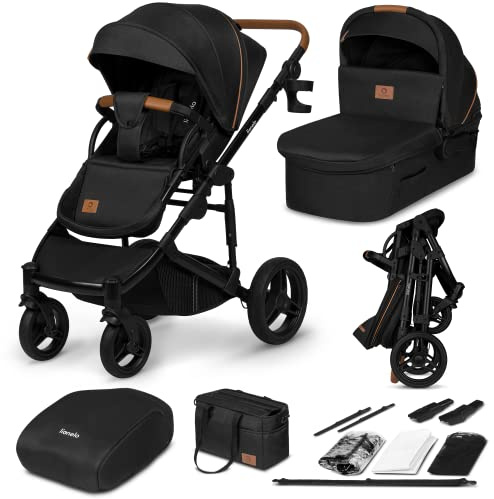 LIONELO Mari Tour 2-i-1-barnvagn upp till 22 kg med babybadkar, justerbart ryggstöd, hopfällbart, 5-punktsbälte, stor 360 terränghjul, tredubbel dämpning, skydd, XXL, buggy babysparkcykel